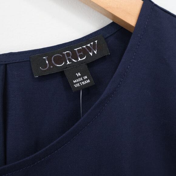 J.Crew Pintuck Midi Dress Stretch Twill Navy Blue Size 14 NWT - Picture 4 of 8